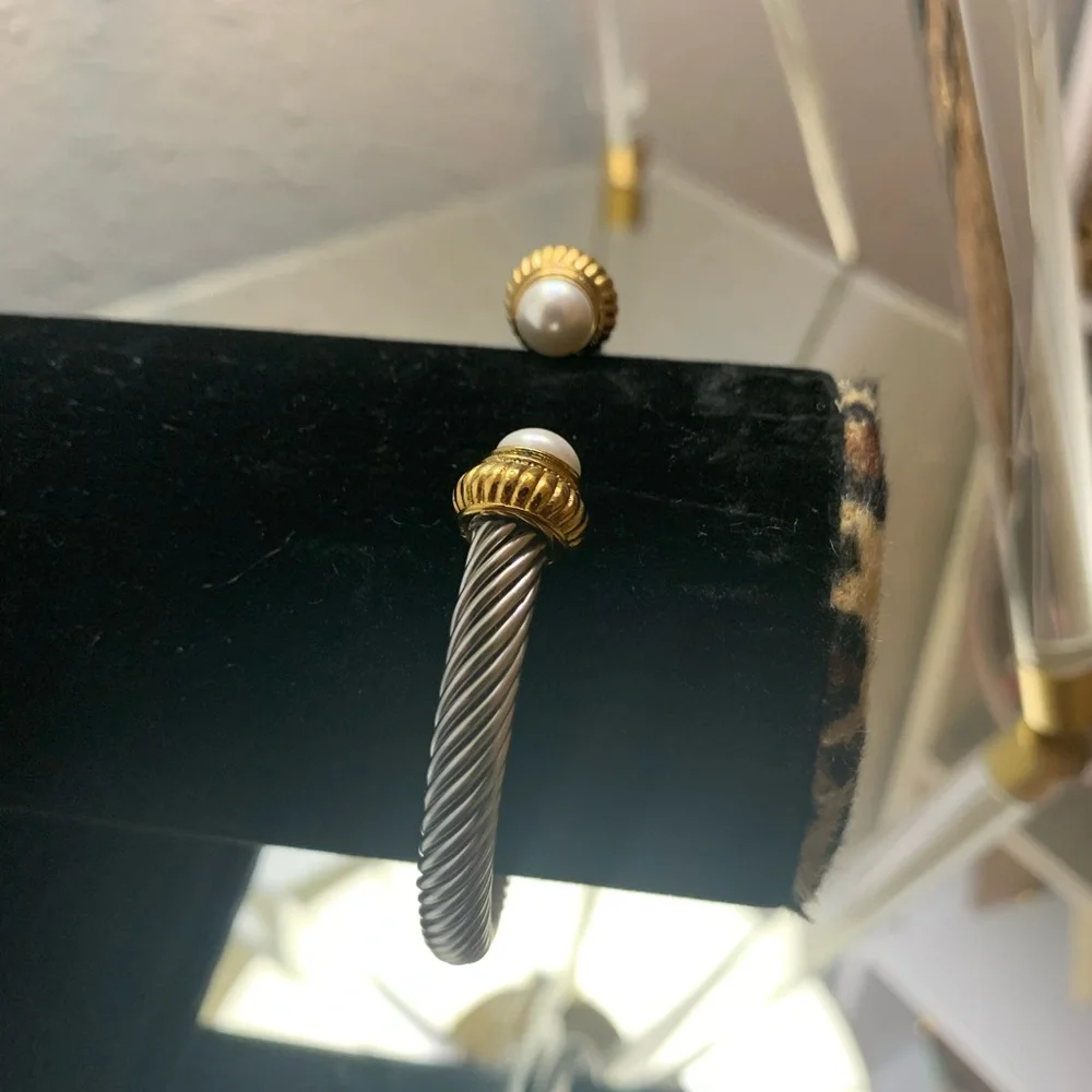 Gold & Silver Pearl-Accent Open Cuff Bracelet